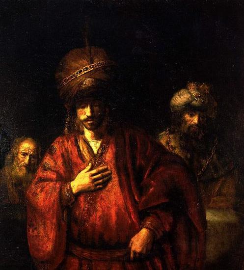 REMBRANDT Harmenszoon van Rijn Haman disgraced oil painting picture